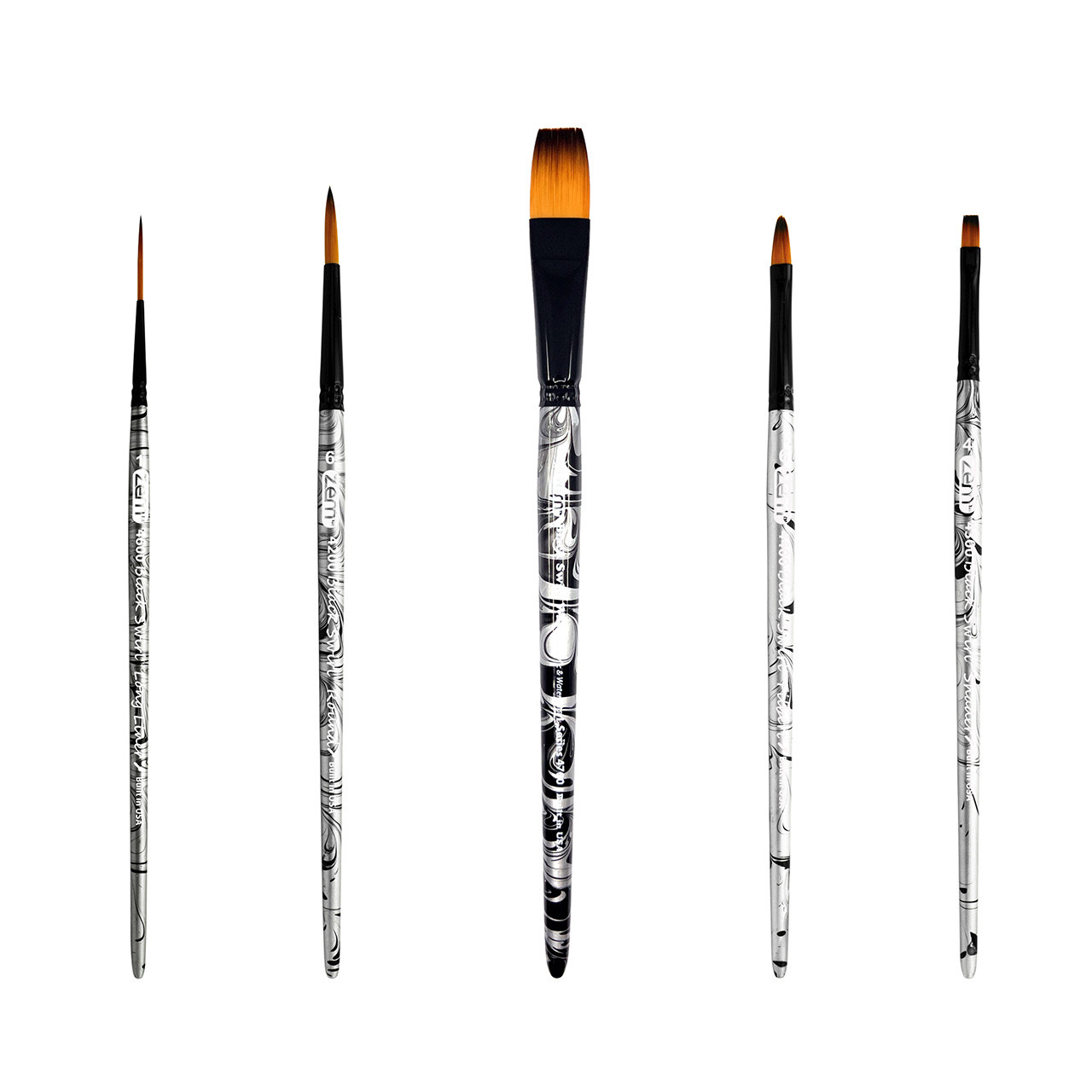 AS-254 Black Swirl Synthetic Combo Brush Set 5 pcs | Zem Brush