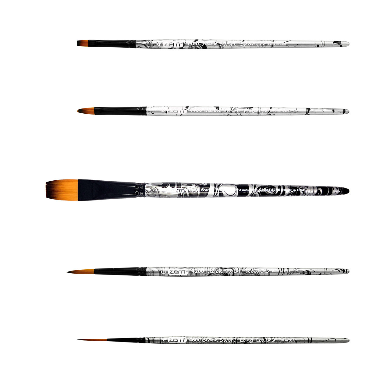 AS-254 Black Swirl Synthetic Combo Brush Set 5 pcs | Zem Brush