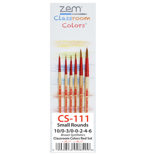 CS-111 Classroom Colors Economy Brown Synthetic Small Rounds Brush Set 6 pcs