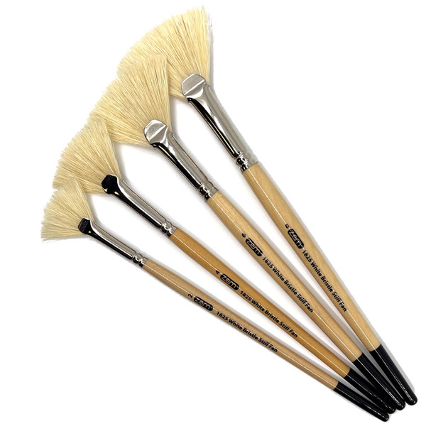 ZEM AS-120 White Stiff Fan Hog Bristle Artist Brush Set