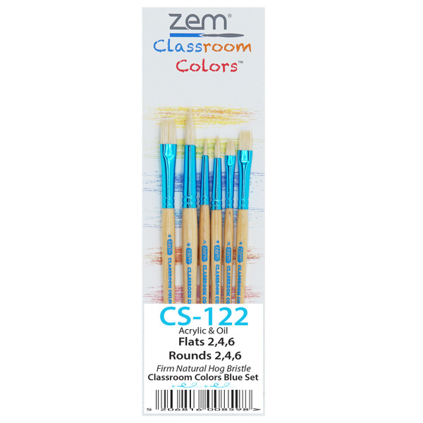 CS-122 Classroom Colors Economy Hog Bristle Flats + Rounds Brush Set 6 pcs