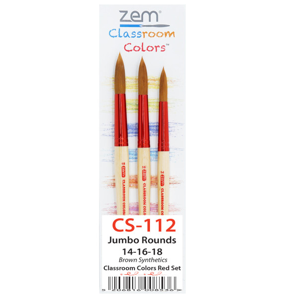 CS-112 Classroom Colors Economy Brown Synthetic Jumbo Rounds Brush Set 3 pcs