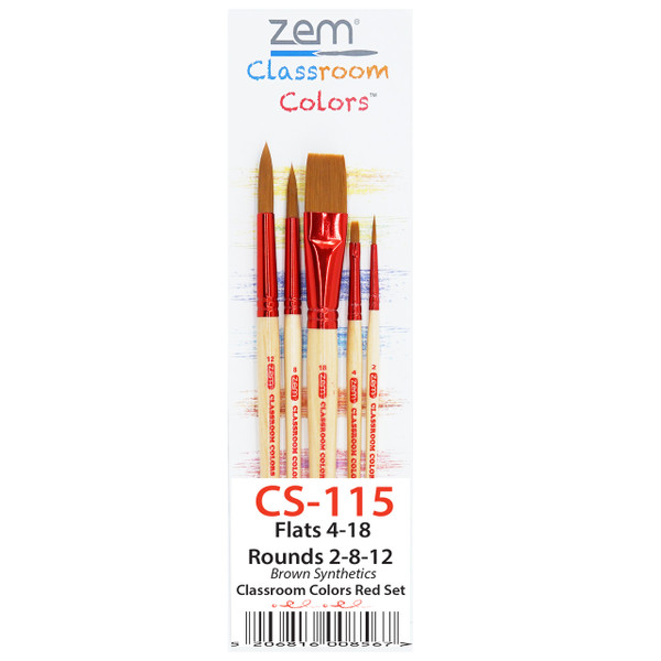CS-115 Classroom Colors Economy Brown Synthetic Combo Brush Set 5 pcs
