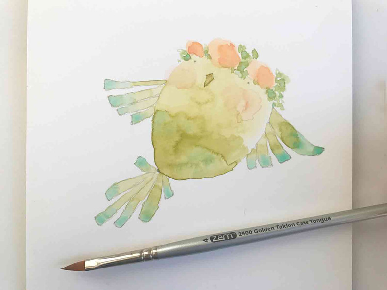 Watercolor Painting with a Cat's Tongue Brush - Brave Boho Bird