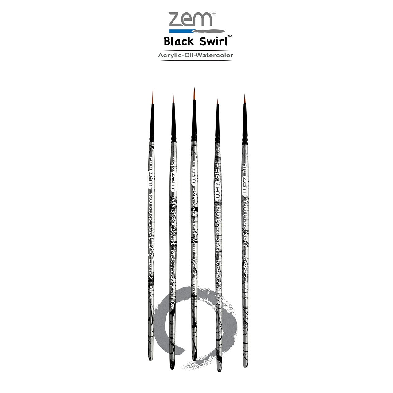 AS-250 Black Swirl Synthetic Mini Detail Brush Set 5 pcs | Zem Brush