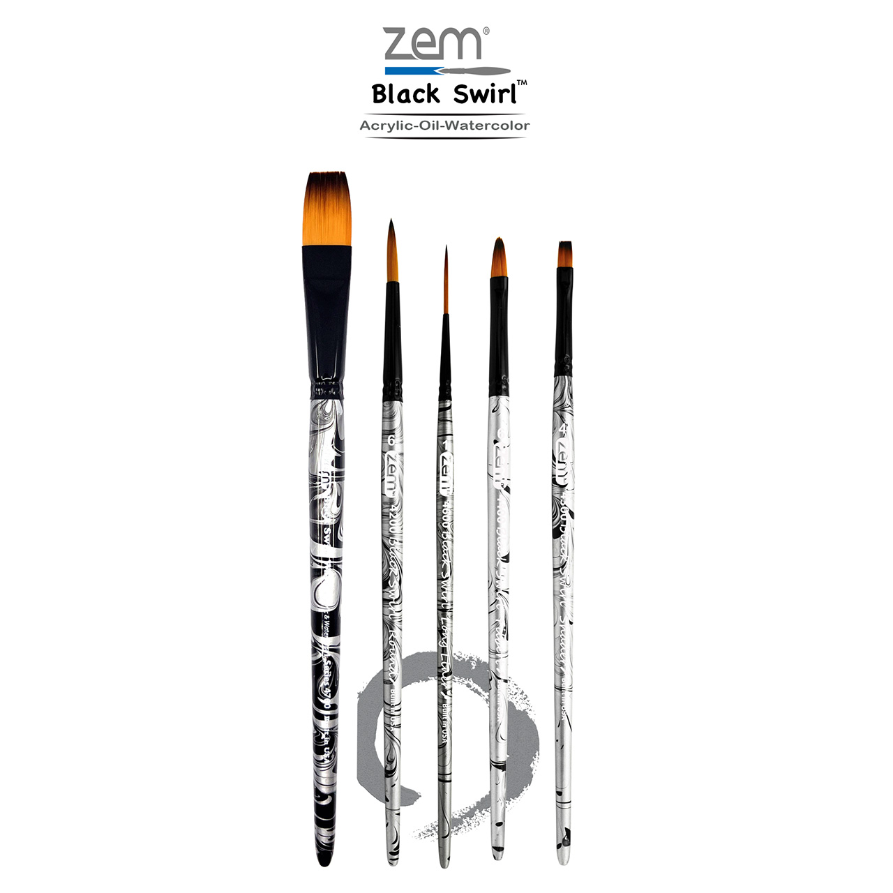 AS-254 Black Swirl Synthetic Combo Brush Set 5 pcs | Zem Brush