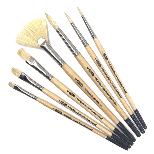 AS-124 Stiff Hog Bristle Artist Brush (Set of 7) Combo | Zem Brush