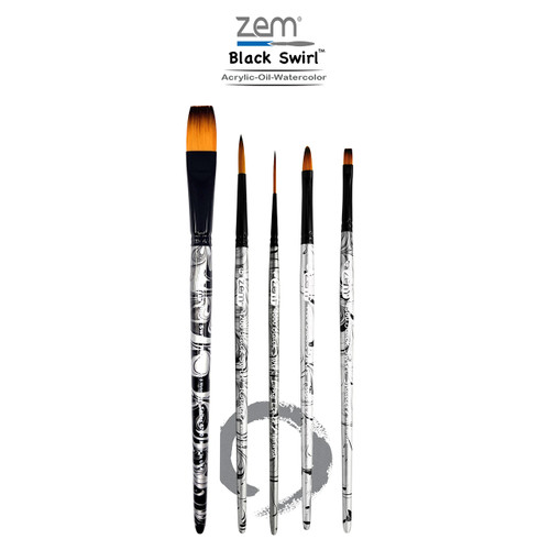 AS-254 Black Swirl Synthetic Combo Brush Set 5 pcs | Zem Brush