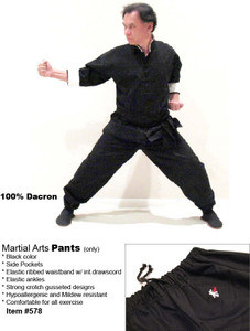 New 100% Dacron Fist Black Kung Fu Pants #578