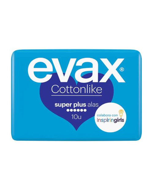 10 compresas con alas super plus cottonlike evax