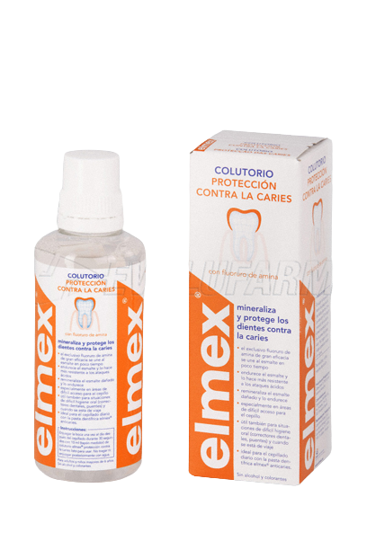 Elmex colutorio anticaries. botella de 400 mL.