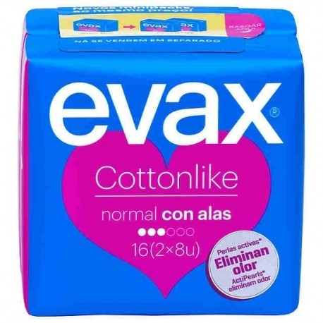 Compresas higiénicas femeninas evax cottonlike normal con alas 16 compresas