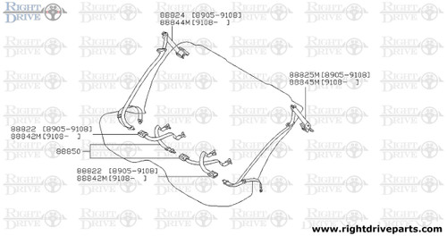 88824 - belt assembly, rear seat tongue,RH - BNR32 Nissan Skyline GT-R