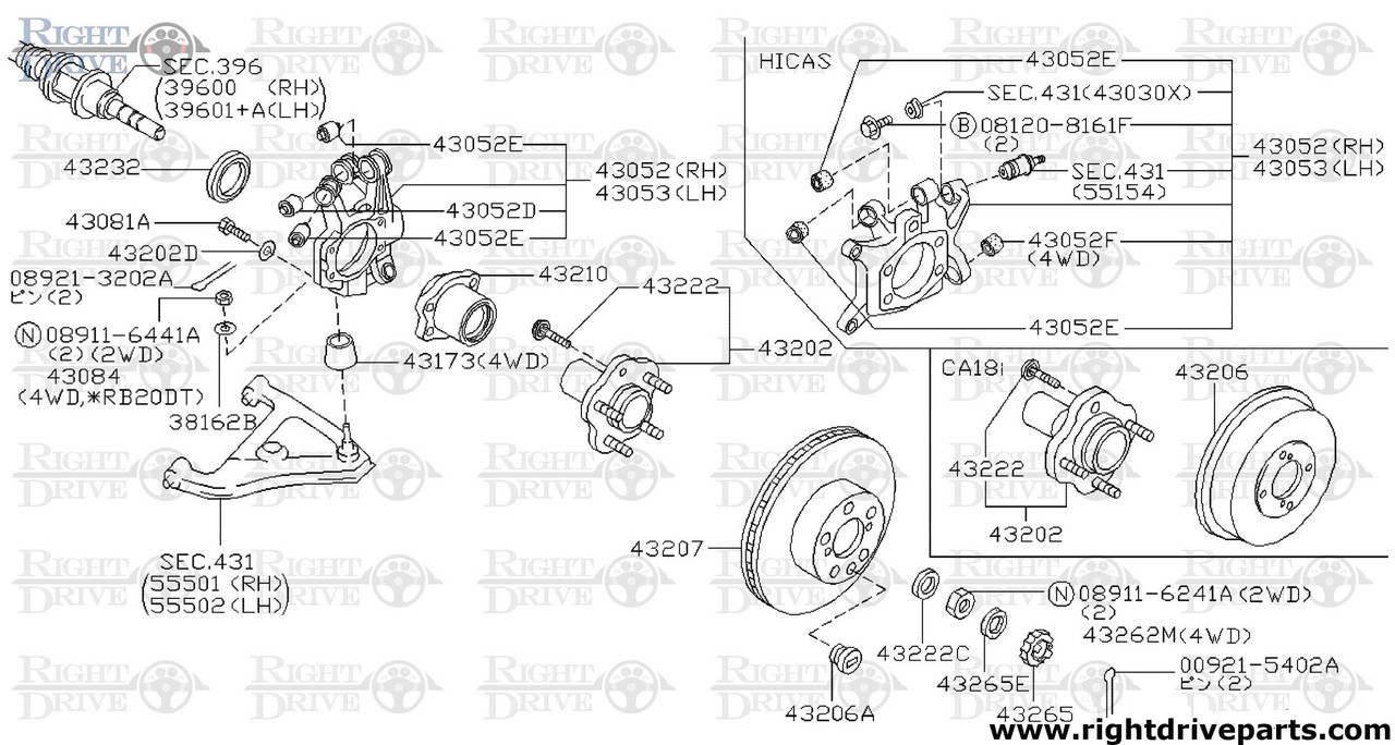 43202 - hub assembly, rear - BNR32 Nissan Skyline GT-R