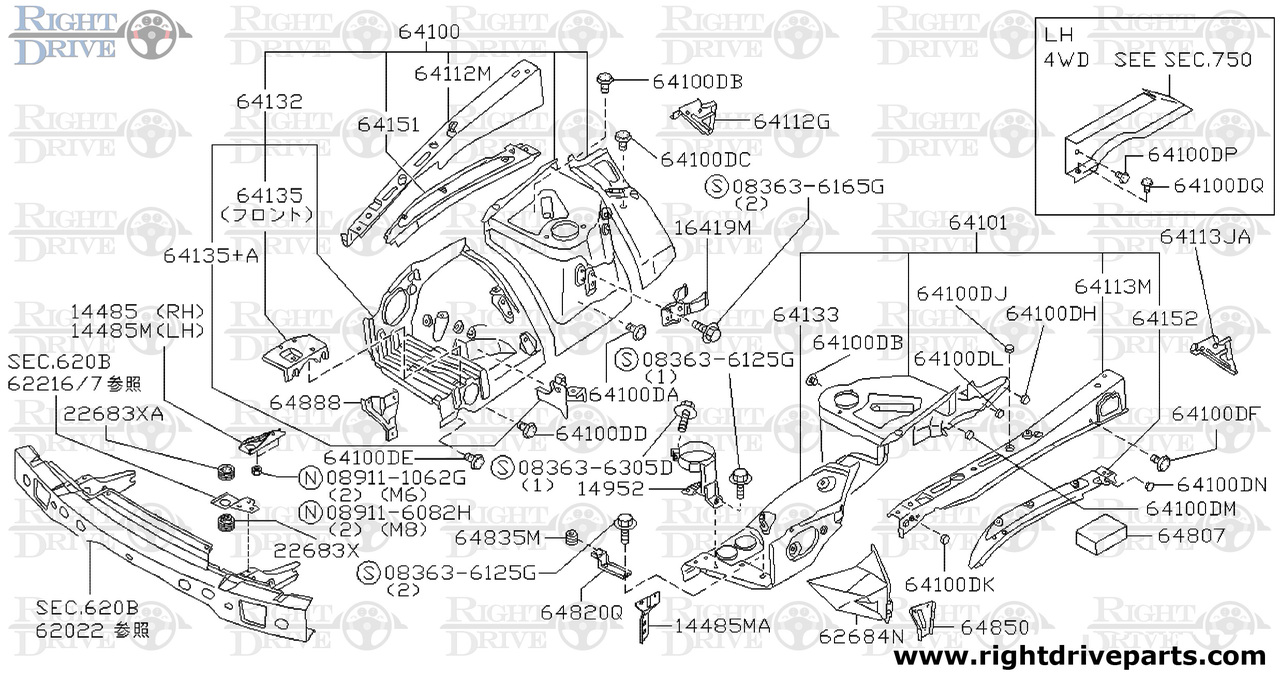 64101 - hood ridge assembly,LH - BNR32 Nissan Skyline GT-R