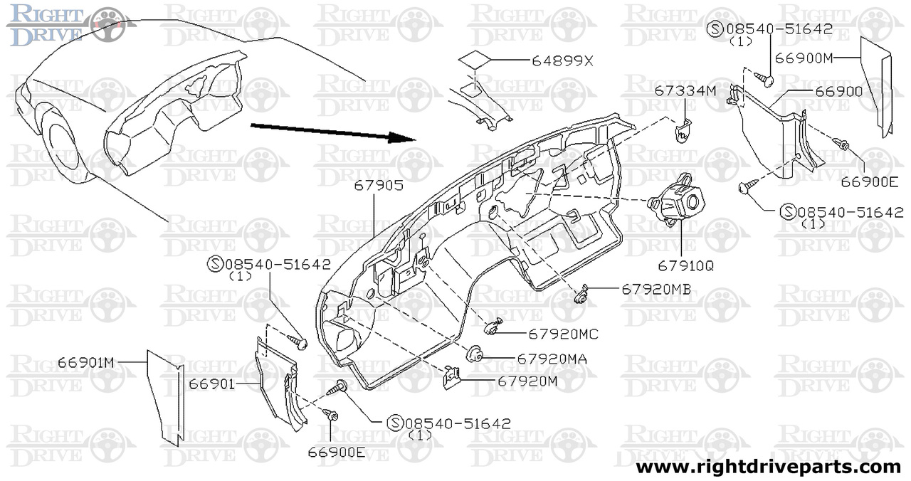 67920MC - mask, dash lower - BNR32 Nissan Skyline GT-R