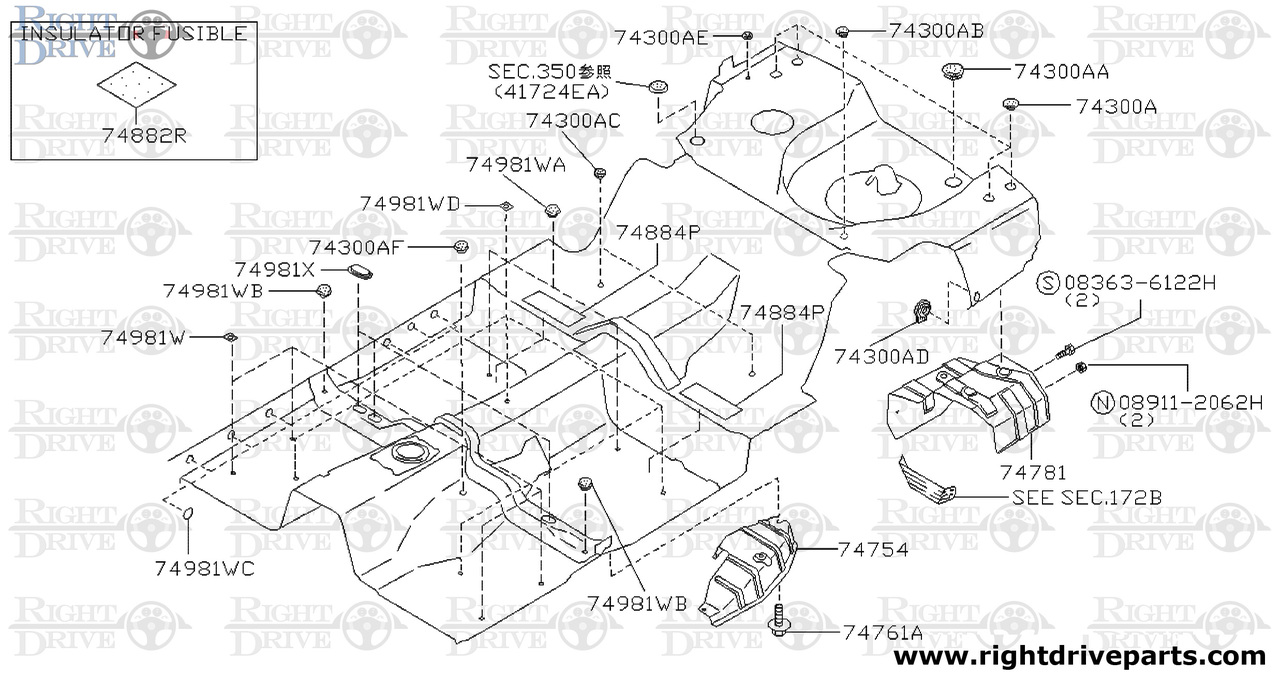 74300AD - plug, front floor - BNR32 Nissan Skyline GT-R