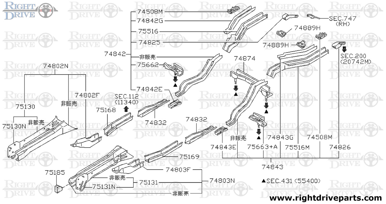 74889H - bracket, fuel tank - BNR32 Nissan Skyline GT-R