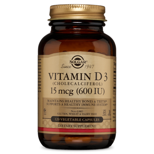 Solgar Vitamin D3 (Cholecalciferol) 15 mcg (600 IU) Vegetable Capsules - 120