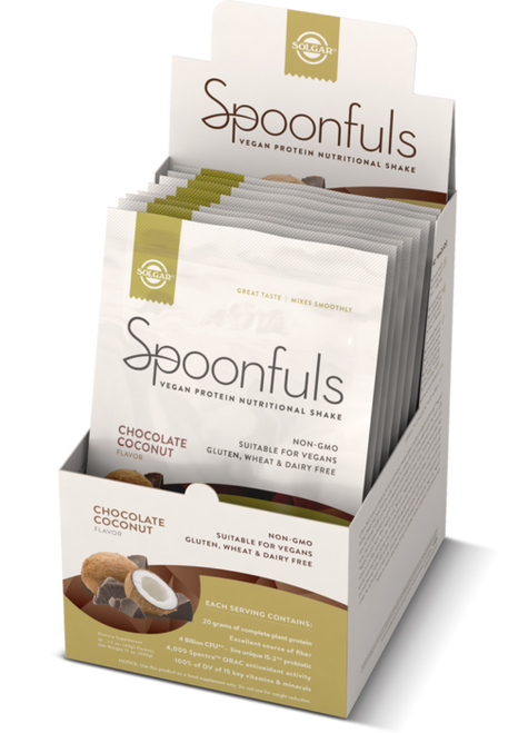 Solgar Solgar® Spoonfuls Vegan Protein Powder- Chocolate Coconut - 10 pack Single Serve Display Solgar Solgar® Spoonfuls Vegan Protein Powder- Chocolate Coconut - 10 pack Single Serve Display