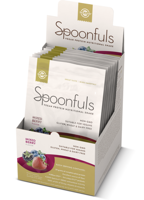 Solgar Solgar® Spoonfuls Vegan Protein Powder- Mixed Berry - 10 pack Single Serve Display Solgar Solgar® Spoonfuls Vegan Protein Powder- Mixed Berry - 10 pack Single Serve Display
