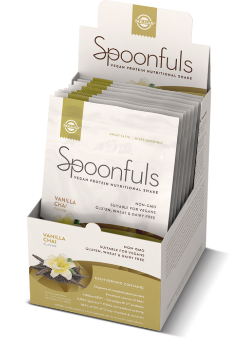 Solgar Solgar® Spoonfuls Vegan Protein Powder- Vanilla Chai - 10 pack Single Serve Display Solgar Solgar® Spoonfuls Vegan Protein Powder- Vanilla Chai - 10 pack Single Serve Display
