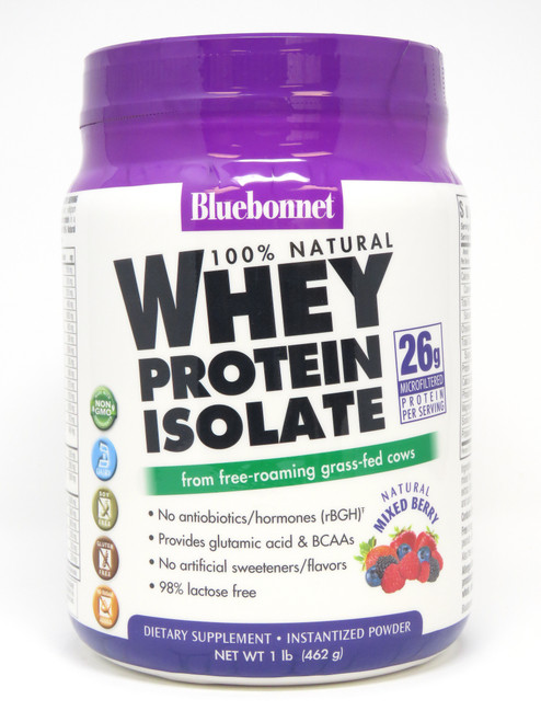 Bluebonnet 100% Natural Whey Protein Isolate Powder Mixed Berry Flavor - 1 Lbs Powder