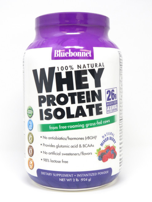 Bluebonnet 100% Natural Whey Protein Isolate Powder Mixed Berry Flavor - 2 Lbs Powder