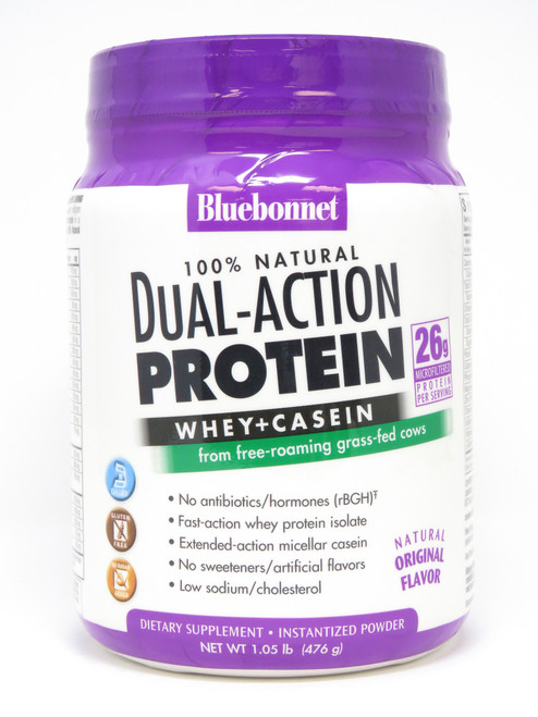 Bluebonnet 100% Natural Dual Action Protein Powder Natural Original Flavor - 1.05 Lbs Powder