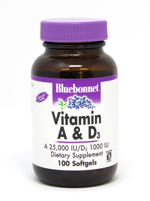 Bluebonnet Vitamin A & D3 25,000/1000 Iu - 100 Softgels
