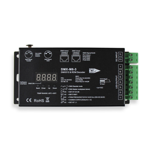 Professional 6 Channel LED RDM DMX512 Decoder 3 Pin XLR