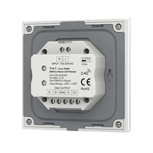 Mains Powered 4 Zone Precision Touch 2.4GHz Wireless DMX RGBW Wall Plate, White