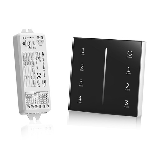 Battery Powered Single Colour Wall Plate Black + 5-in-1 Receiver Bundle - 4 Zone