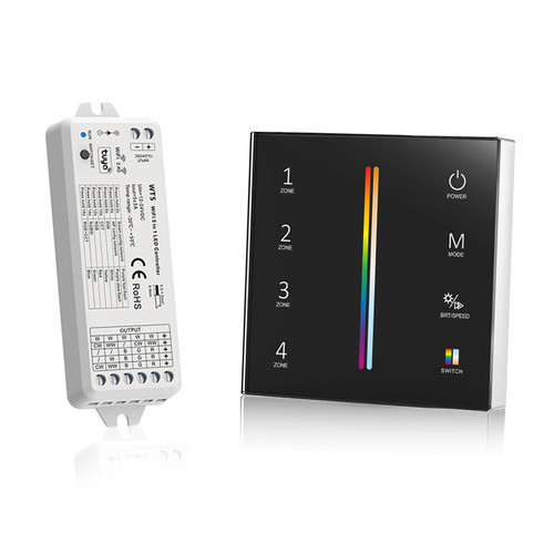 Battery Powered RGB+CCT Wall Plate Black + 5-in-1 Receiver Bundle - 4 Zone
