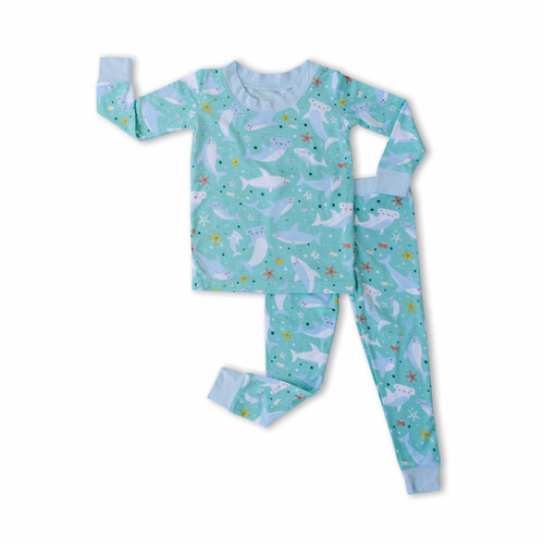 LITTLE SLEEPIES SHARK SOIREE TWO-PIECE VISCOSE BAMBOO PAJAMA SET