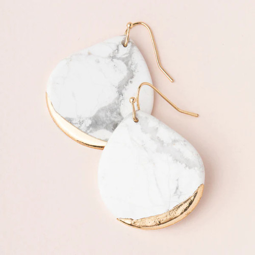 STONE DIPPED TEARDROP EARRING HOWLITE/GOLD