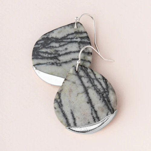 STONE DIPPED TEARDROP EARRING PICASSO JASPER/SILVER