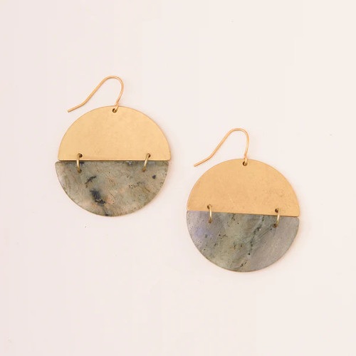 STONE FULL MOON EARRING LABRADORITE/GOLD