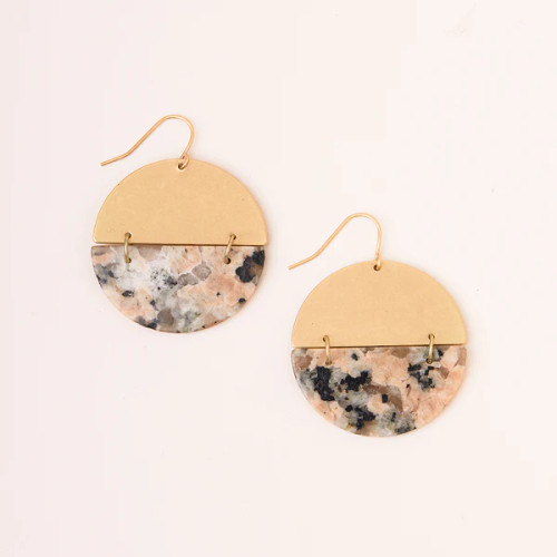 STONE FULL MOON EARRINGS RHODONITE AND GOLD