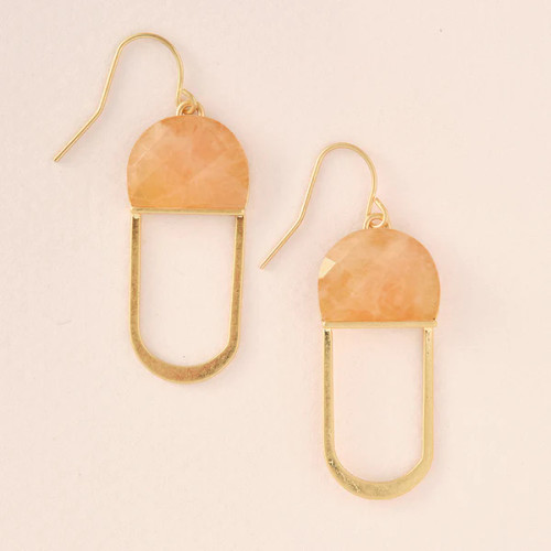 MODERN STONE CHANDELIER EARRING SUNSTONE/GOLD