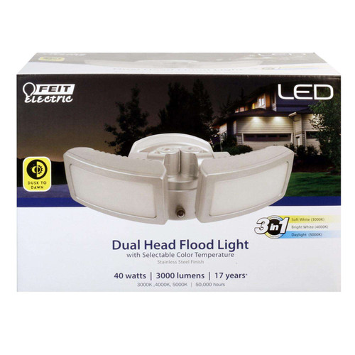 FEIT LED DUSK TO DAWN HARDWIRED LED SILVER SECURITY FLOODLIGHT