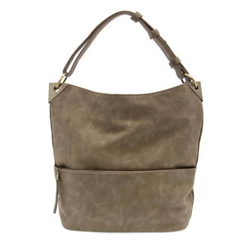 TAUPE DARCY ZIP POCKET BUCKET BAG