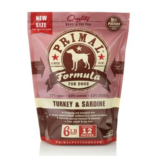 PRIMAL FROZEN RAW TURKEY & SARDINE DOG PATTIES