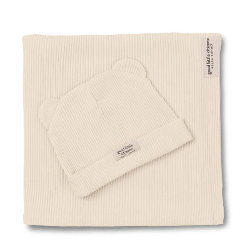 RIB SWADDLE & BEANIE SET LINEN