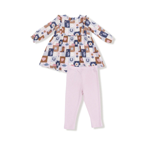 2PC DRESS & LEGGINGS PATCHWORK COWGIRL