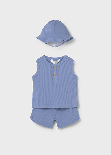 3PC SET BLUE RIBBED TANK W/ HAT