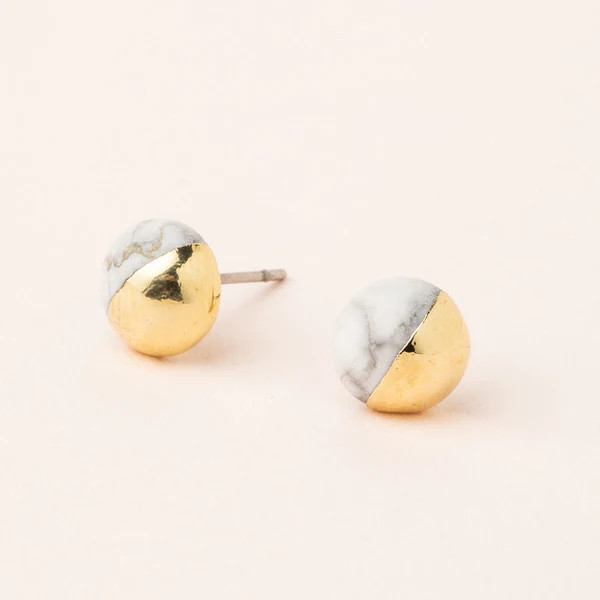 DIPPED STONE STUD EARRING HOWLITE/GOLD