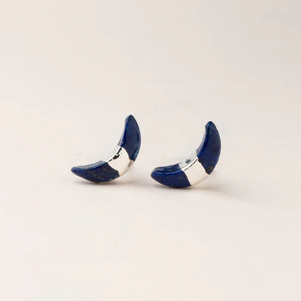 CRESCENT MOON STUD EARRINGS LAPIS/SILVER