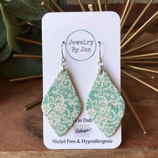 AQUA & WHITE LACE “LORA” EARRINGS