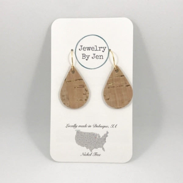 CORK W/GOLD ACCENTS SMALL TEARDROP EARRINGS